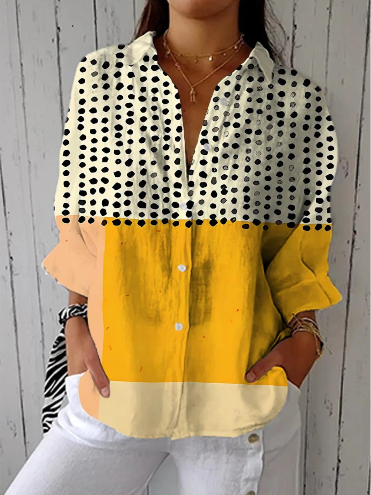 Lydia | Abstract Dot Pattern V-Neck Shirt Sarah’s Austin Avenue