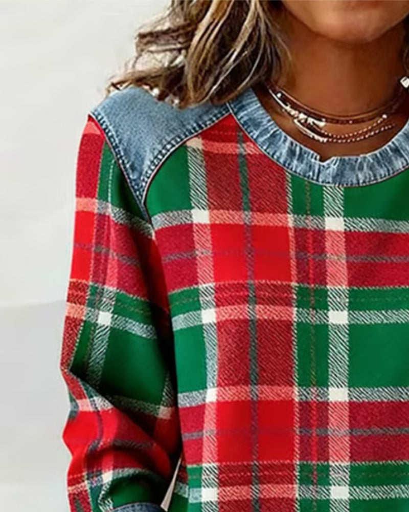 Fashionable Sweatshirt with Checkered Patchwork Sarah’s Austin Avenue