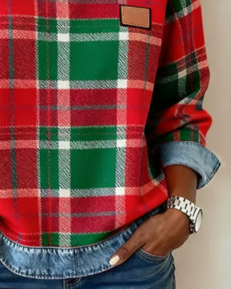 Fashionable Sweatshirt with Checkered Patchwork Sarah’s Austin Avenue