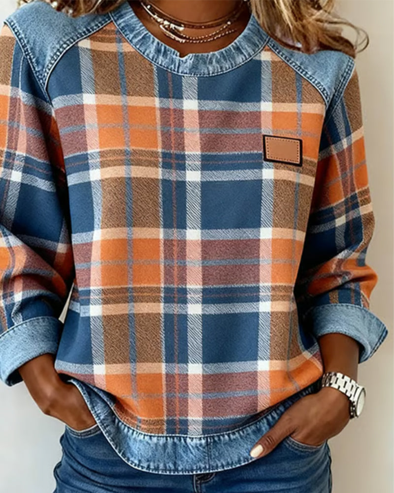 Fashionable Sweatshirt with Checkered Patchwork Sarah’s Austin Avenue
