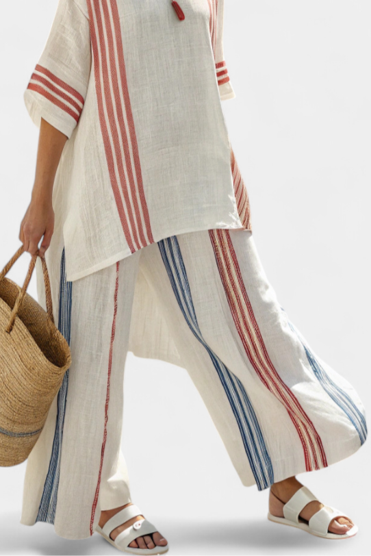 Solvane | Sophisticated Multicolor Striped Top & Mediterranean Pants Sarah’s Austin Avenue