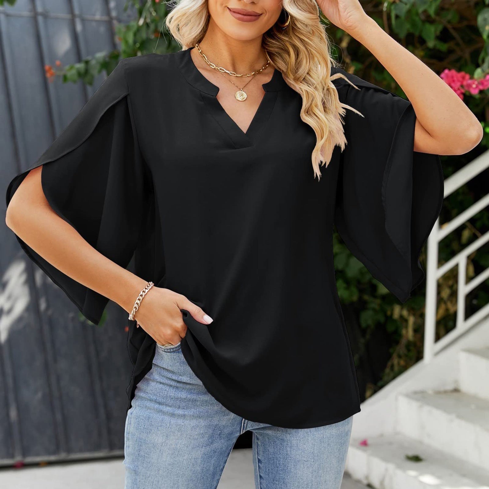 Aislinn - Chiffon V-Neck Summer Blouse Sarah’s Austin Avenue