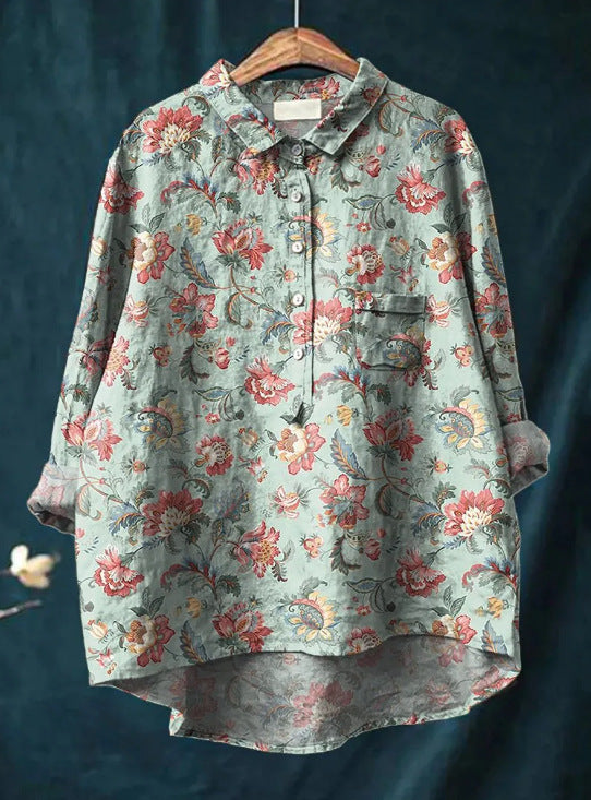 Caroline - Cotton Linen Floral Blouse Sarah’s Austin Avenue