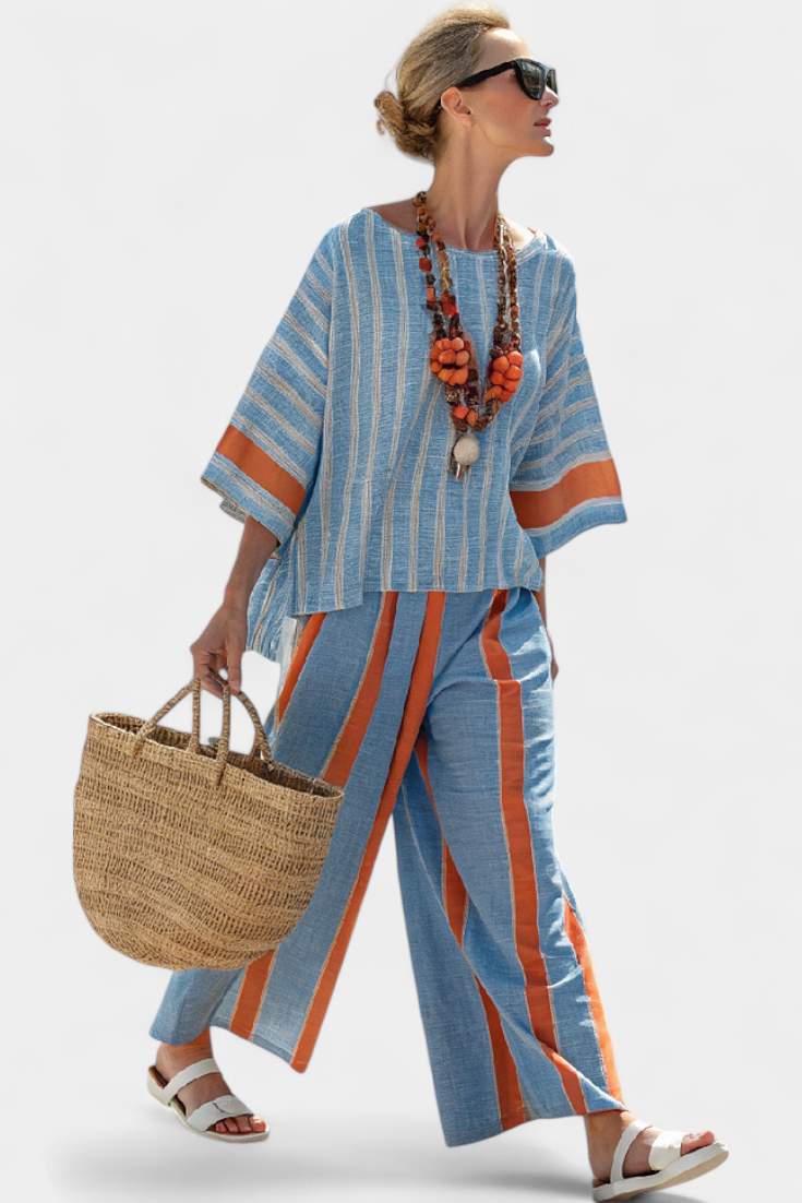 Velmere | Sophisticated Terracotta Striped Top & Linen Pants Sarah’s Austin Avenue