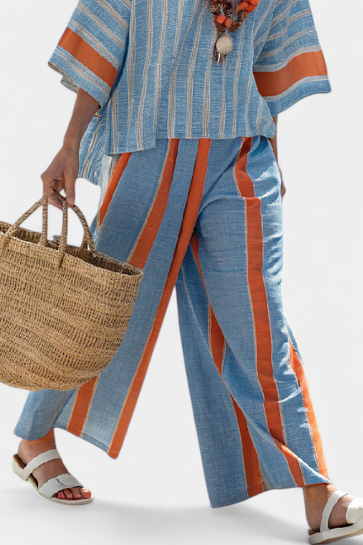 Velmere | Sophisticated Terracotta Striped Top & Linen Pants Sarah’s Austin Avenue