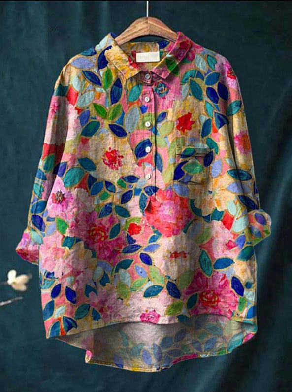 Caroline - Cotton Linen Floral Blouse Sarah’s Austin Avenue