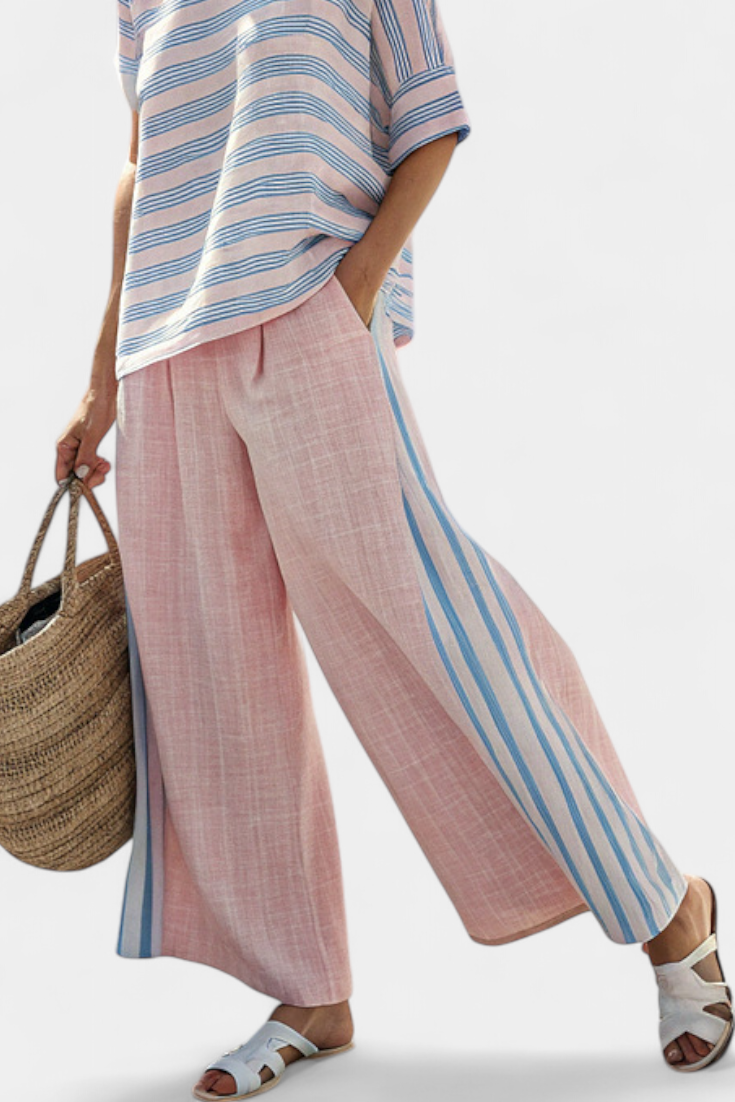 Virella | Elegant Pink-Blue Linen Blouse & Soft Pants Sarah’s Austin Avenue