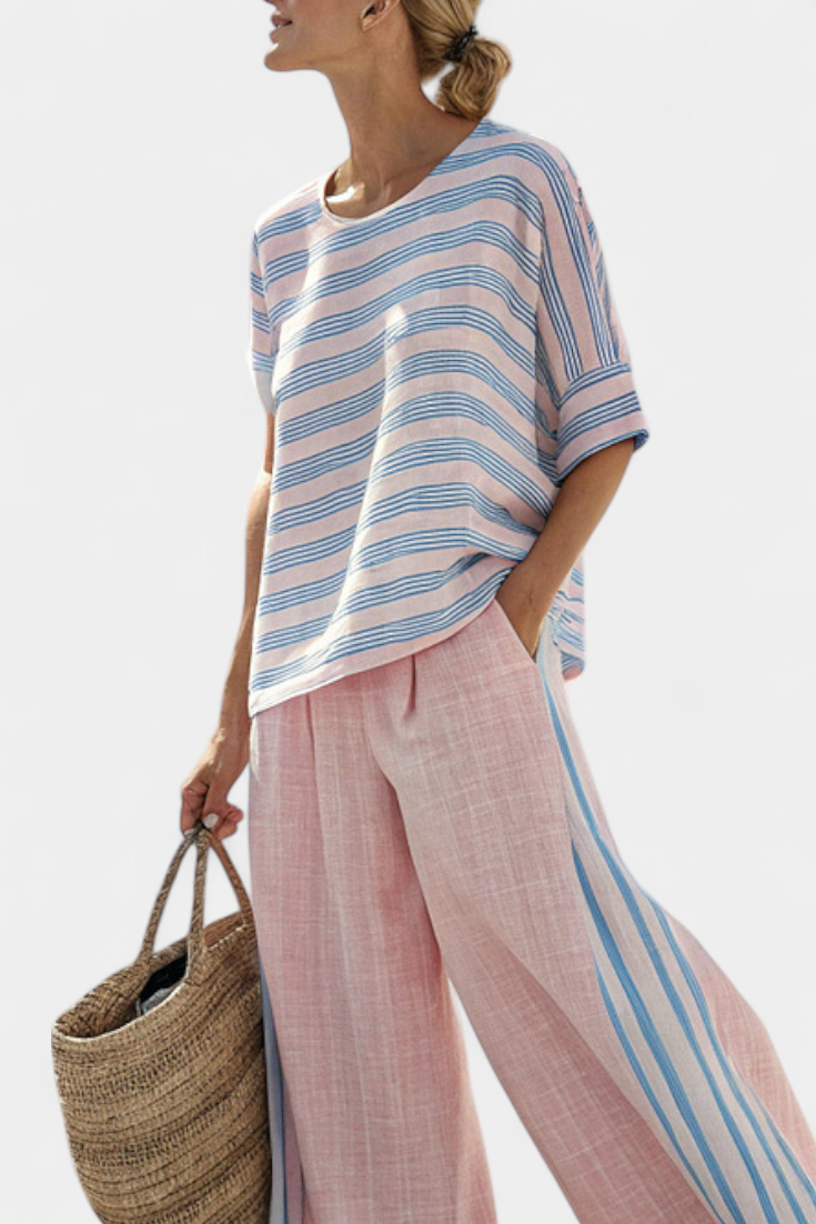 Virella | Elegant Pink-Blue Linen Blouse & Soft Pants Sarah’s Austin Avenue