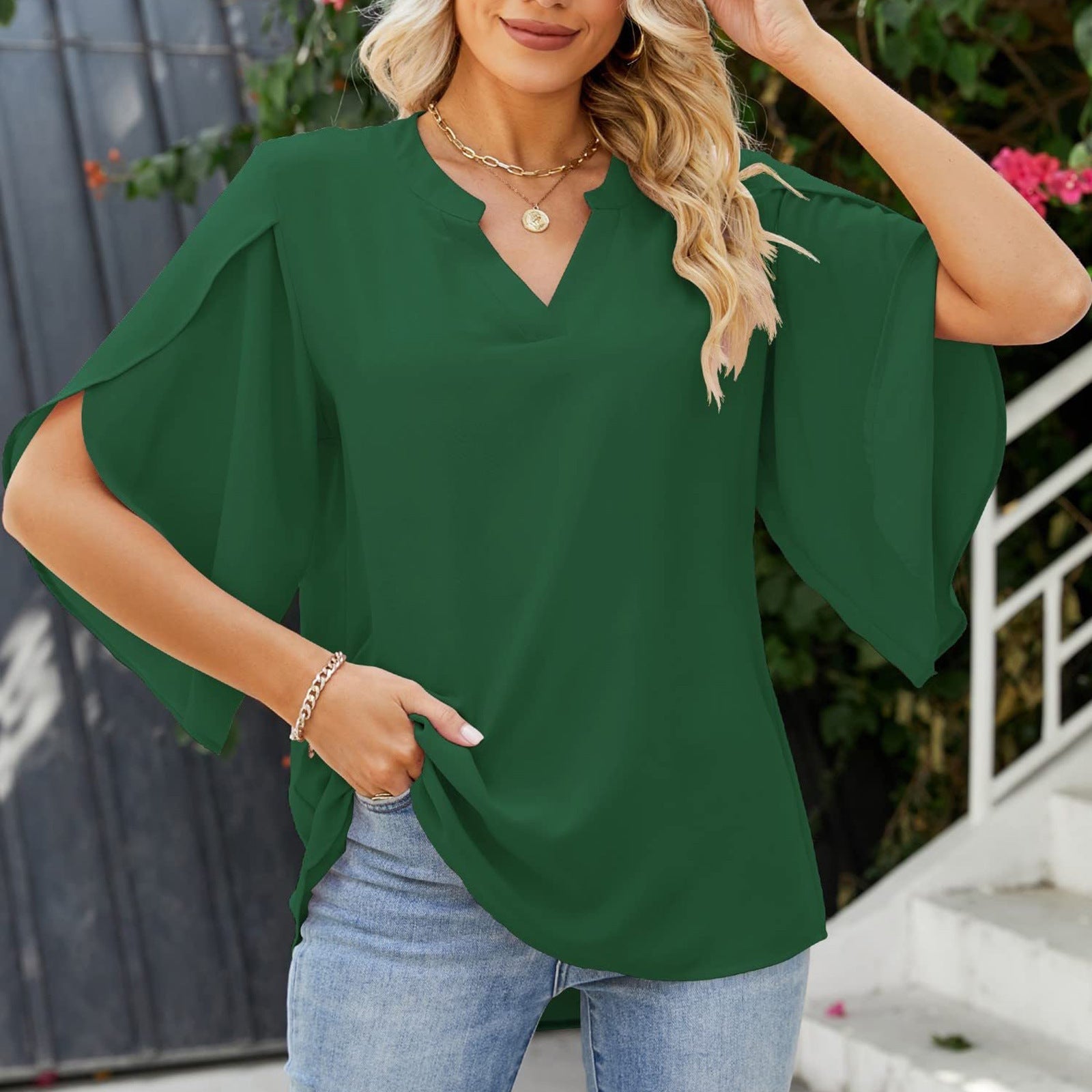 Aislinn - Chiffon V-Neck Summer Blouse Sarah’s Austin Avenue
