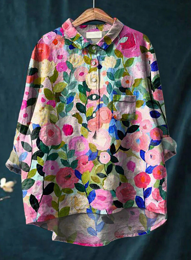 Caroline - Cotton Linen Floral Blouse Sarah’s Austin Avenue