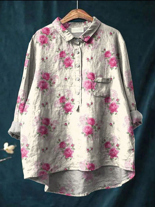 Caroline - Cotton Linen Floral Blouse Sarah’s Austin Avenue