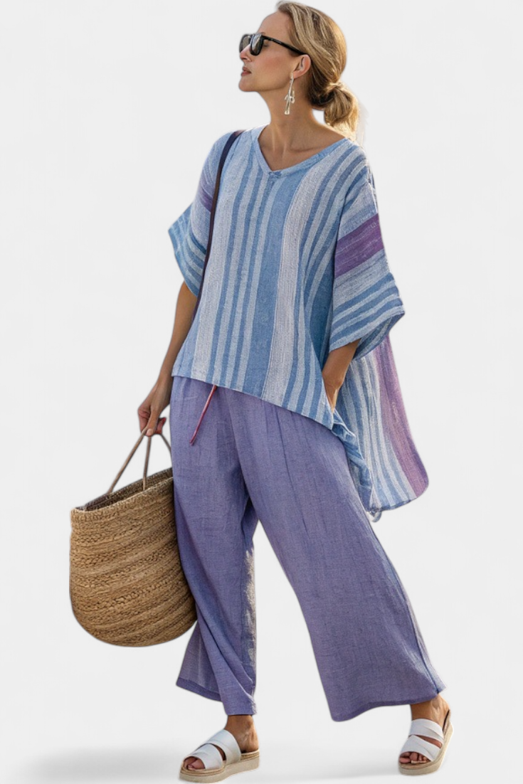 Zellora | Elegant Lavender & Sky Blue Top & Linen Pants Sarah’s Austin Avenue