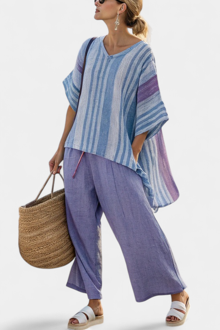 Zellora | Elegant Lavender & Sky Blue Top & Linen Pants Sarah’s Austin Avenue