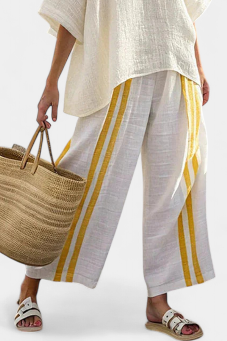 Anselor | Elegant Yellow Striped Linen Top & Wide-Leg Pants Sarah’s Austin Avenue