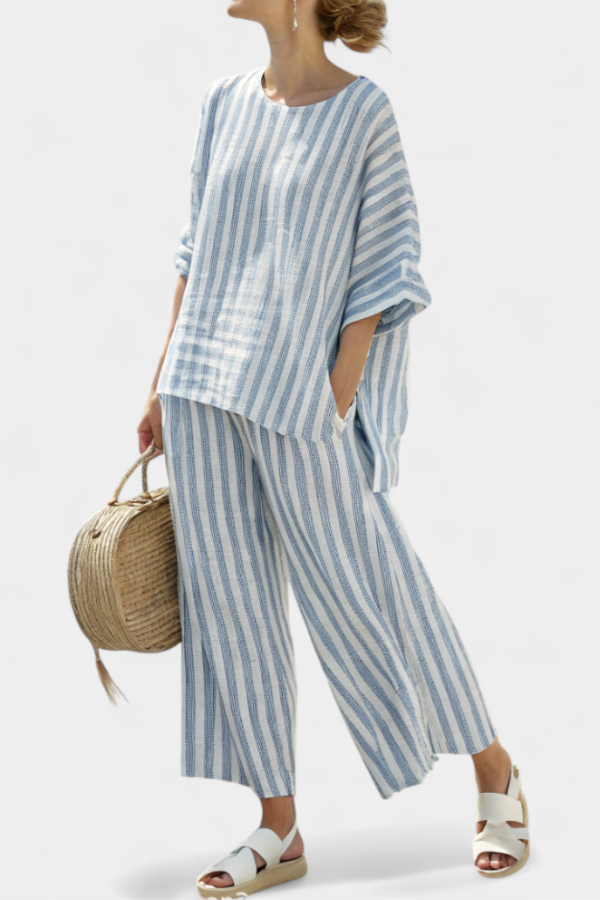 Rensleigh | Sophisticated Blue Striped Linen Top & Relaxed Pants Sarah’s Austin Avenue