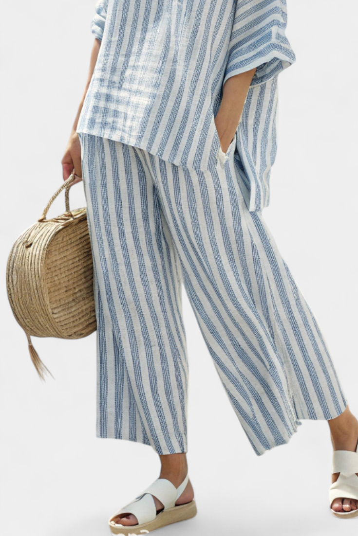 Rensleigh | Sophisticated Blue Striped Linen Top & Relaxed Pants Sarah’s Austin Avenue