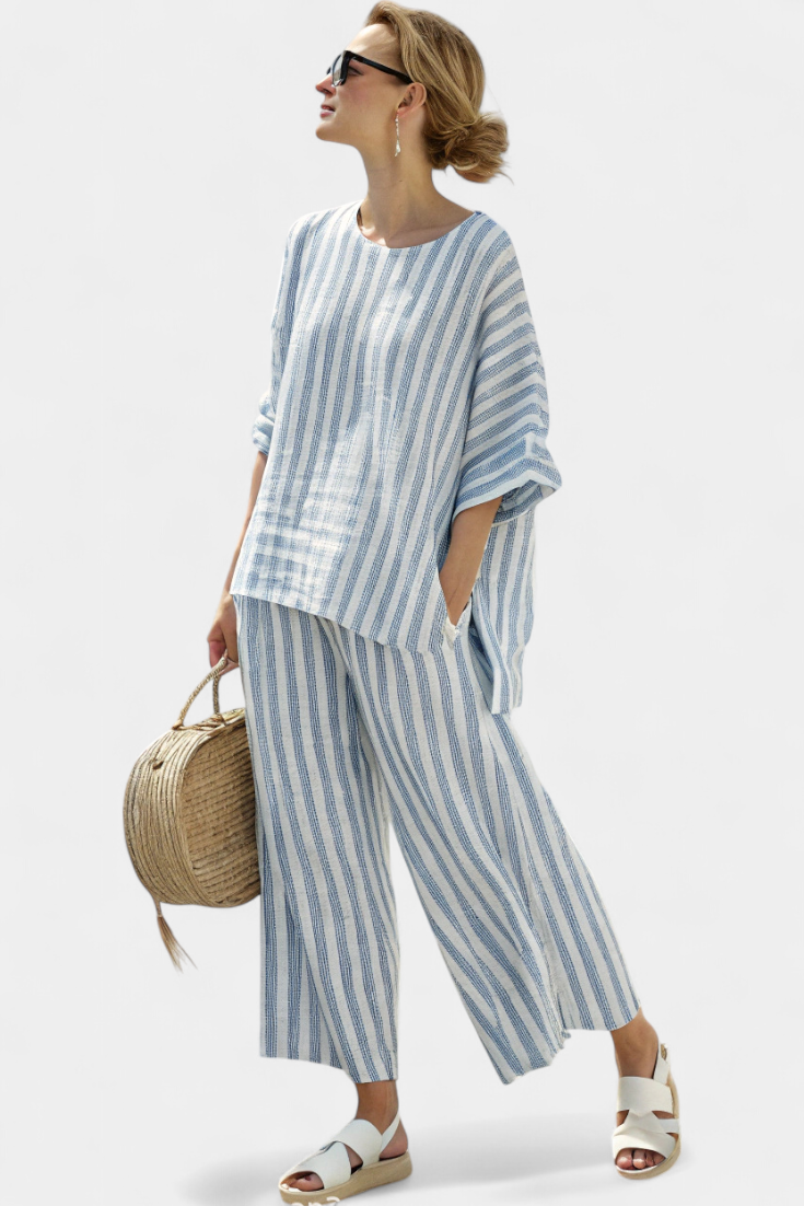 Rensleigh | Sophisticated Blue Striped Linen Top & Relaxed Pants Sarah’s Austin Avenue