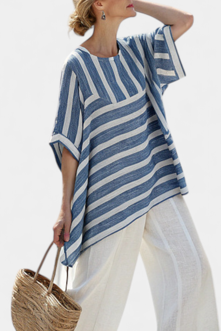 Corvielle | Sophisticated Blue Striped Top & Hem-Detailed Pants Sarah’s Austin Avenue