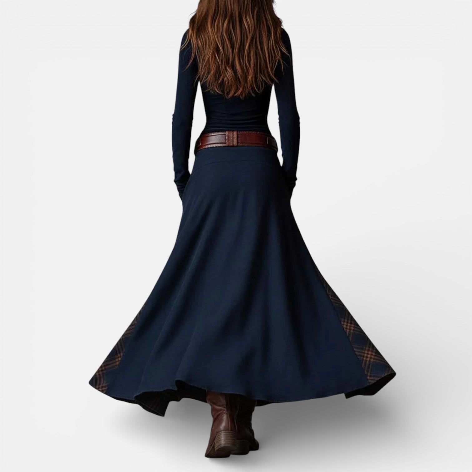 Leonora | Vintage Long Dress in Navy Blue Suede Check (Includes Belt) Sarah’s Austin Avenue