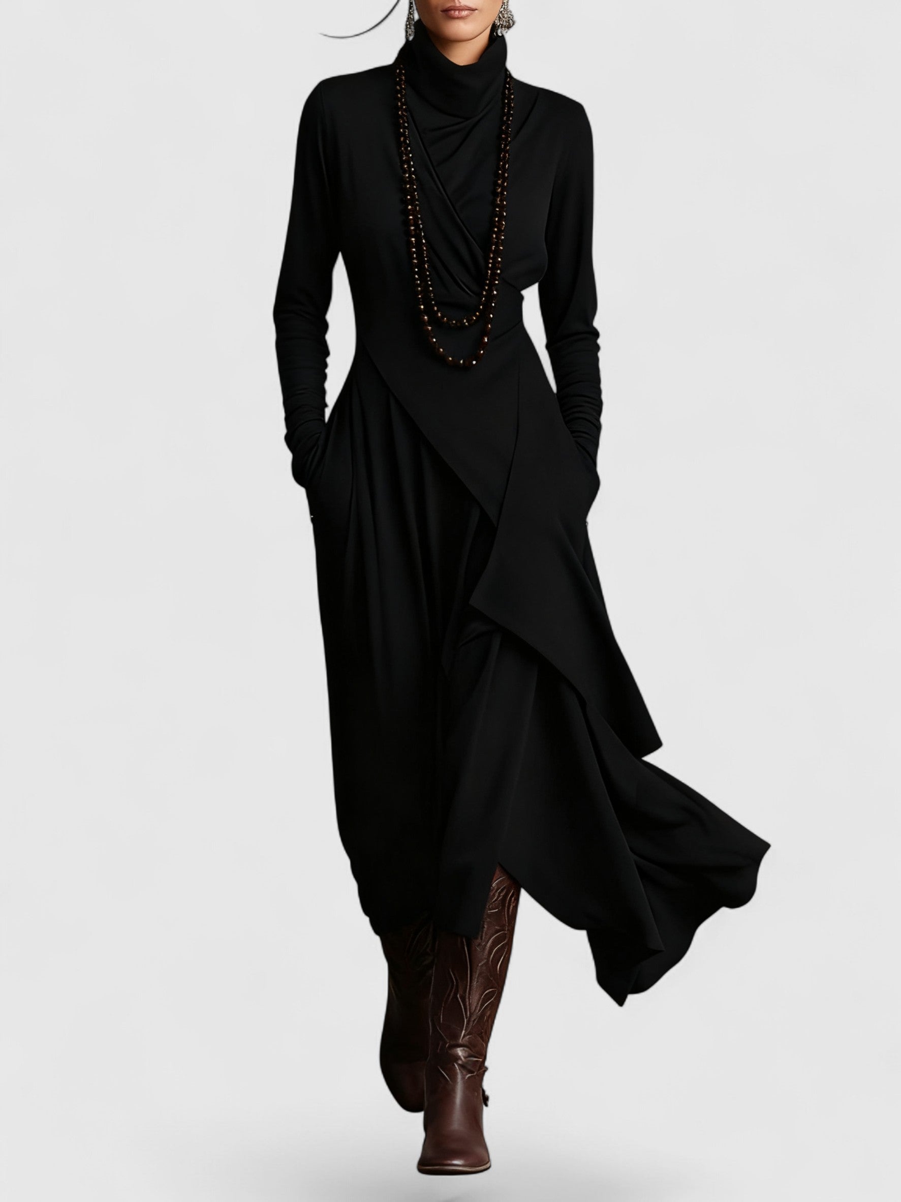 Purple High neck Asymmetrical Pleated Maxi Dress Sarah’s Austin Avenue