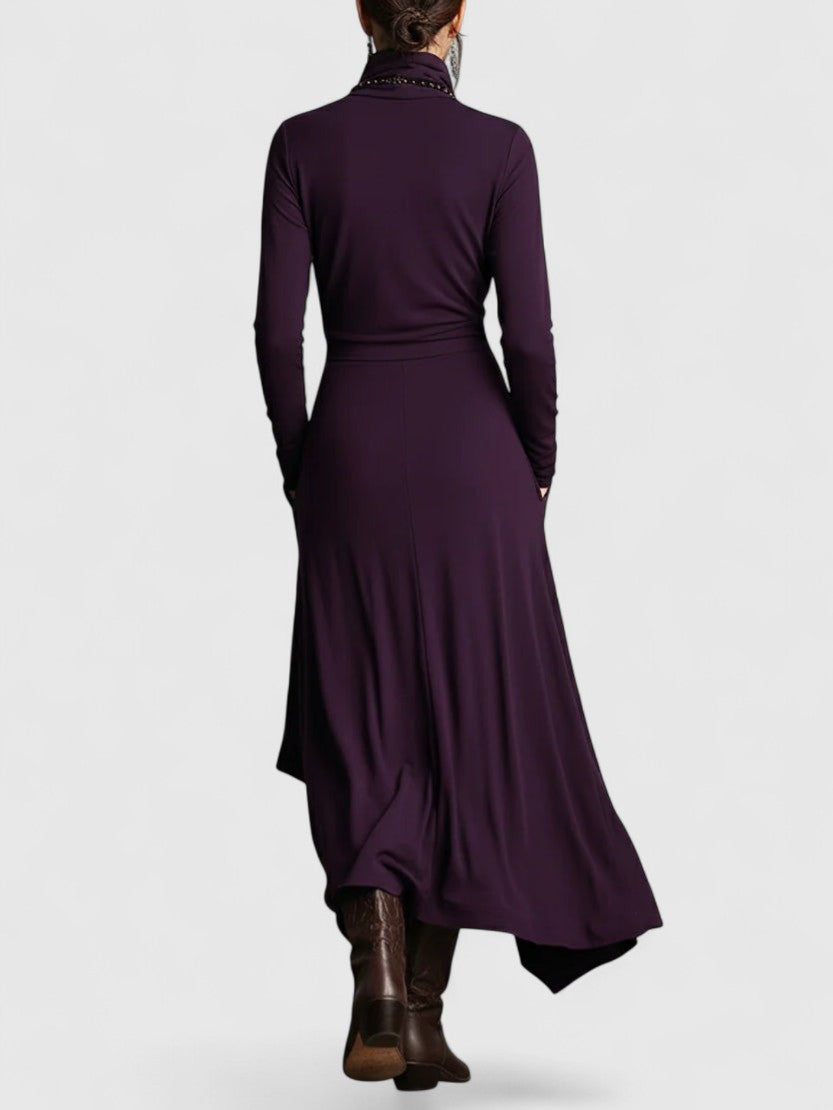 Purple High neck Asymmetrical Pleated Maxi Dress Sarah’s Austin Avenue