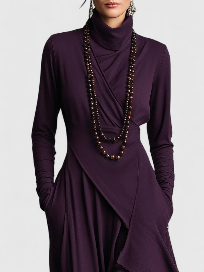 Purple High neck Asymmetrical Pleated Maxi Dress Sarah’s Austin Avenue