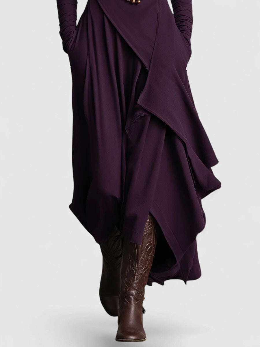 Purple High neck Asymmetrical Pleated Maxi Dress Sarah’s Austin Avenue