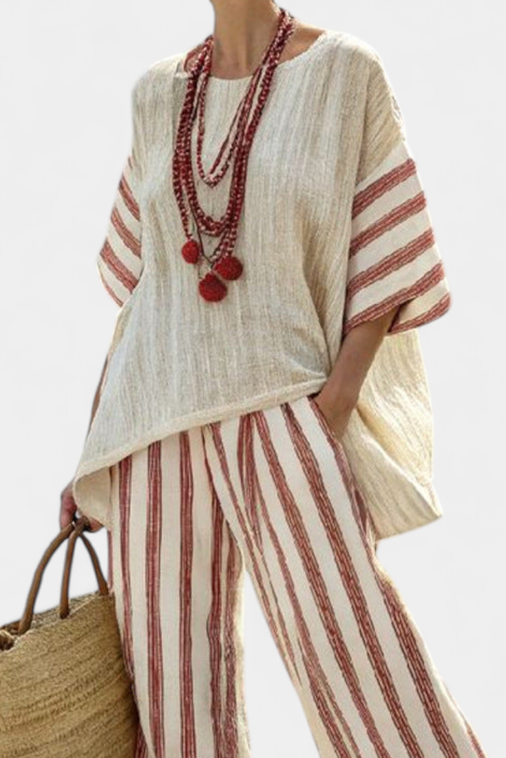 Braelith | Elegant Rustic Striped Top & Cream Linen Pants Sarah’s Austin Avenue