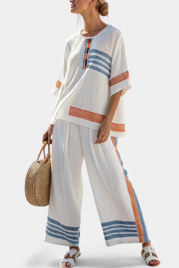 Marcellin | Sophisticated Blue-Orange Striped Top & Pants Sarah’s Austin Avenue