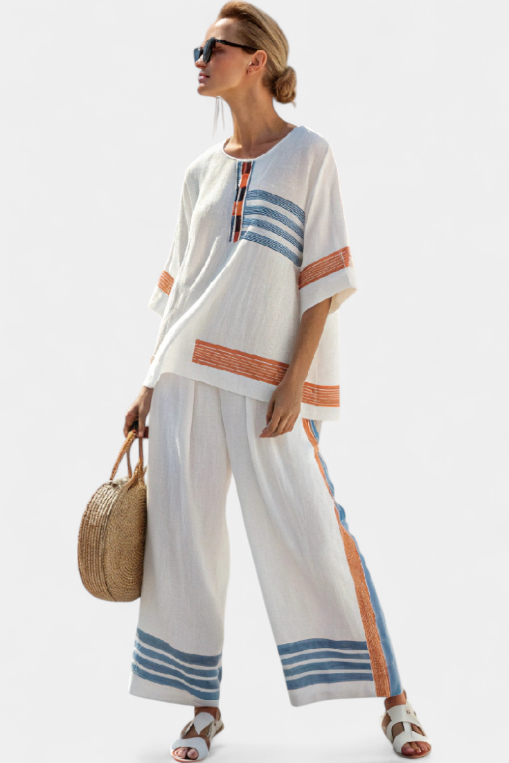 Marcellin | Sophisticated Blue-Orange Striped Top & Pants Sarah’s Austin Avenue