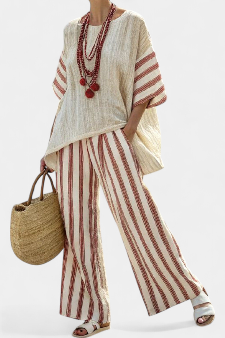 Braelith | Elegant Rustic Striped Top & Cream Linen Pants Sarah’s Austin Avenue