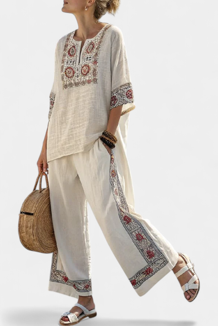 Tameric | Sophisticated Embroidered Raw Blouse & Wide Pants Sarah’s Austin Avenue